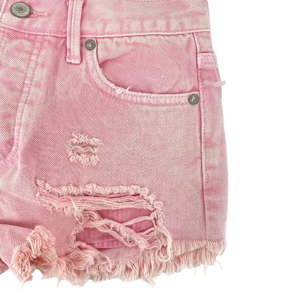 FREE PEOPLE We the Free Pink Button Fly Distressed Cutoff Shorts Size 24 NWOT - Picture 8 of 14